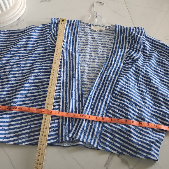 Anthropologie Nautical Ocean Blue and White Stripe Cover-up Cardigan - Picture 11 of 14